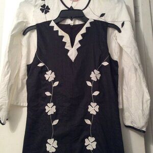 Isaac Mizrahi Linen Black and White Floral Dress and top